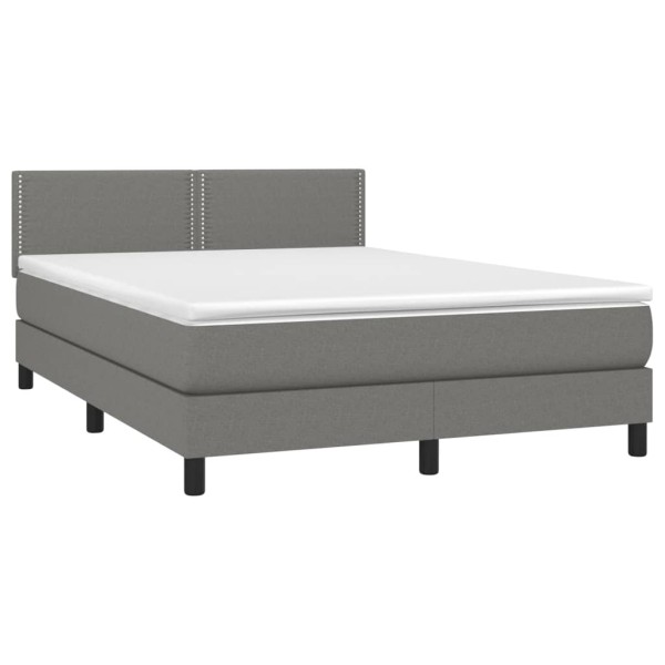 Cama box spring colchón y luces LED tela gris oscuro 140x190 cm