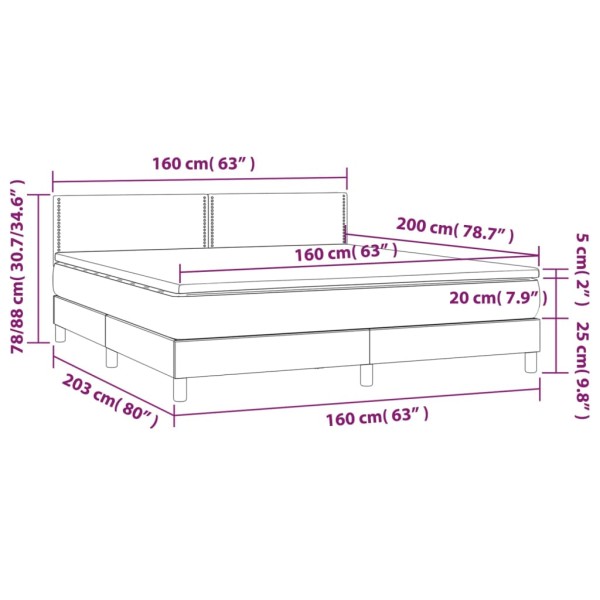 Cama box spring colchón y luces LED tela negro 160x200 cm