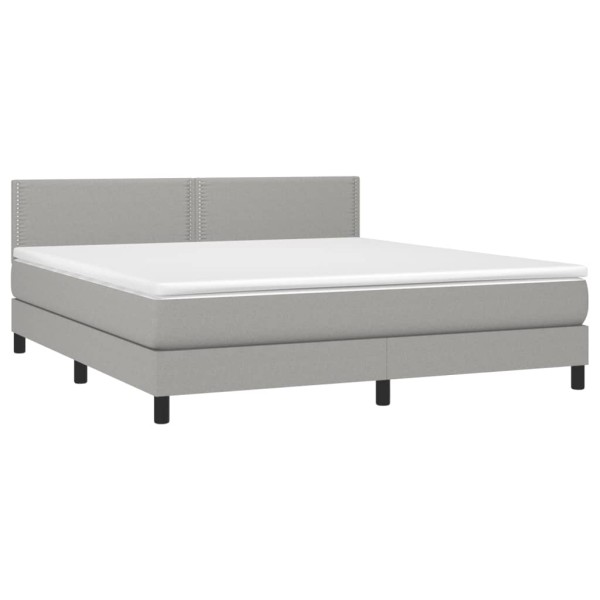 Cama box spring colchón y luces LED tela gris claro 180x200 cm