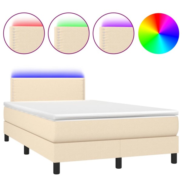 Cama box spring con colchón y LED tela crema 120x200 cm