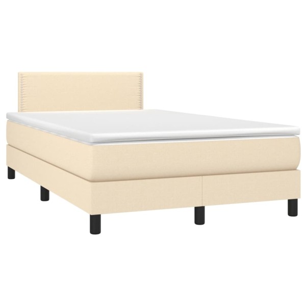 Cama box spring con colchón y LED tela crema 120x200 cm