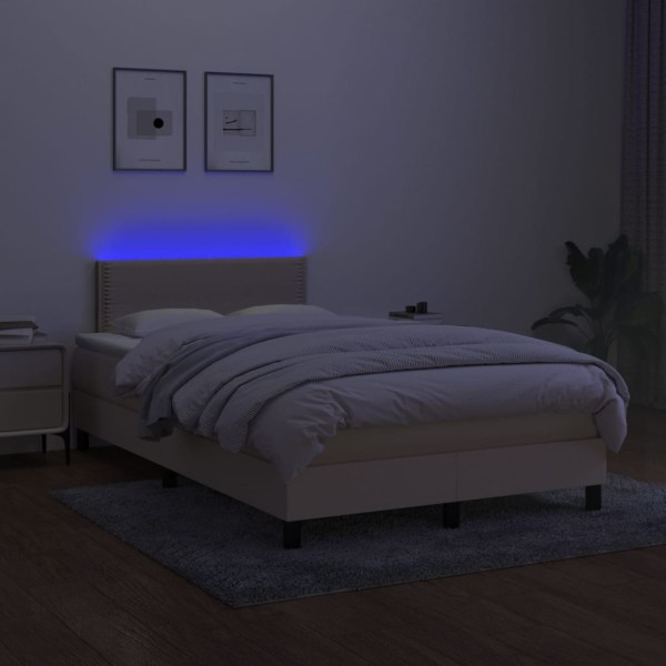 Cama box spring con colchón y LED tela crema 120x200 cm