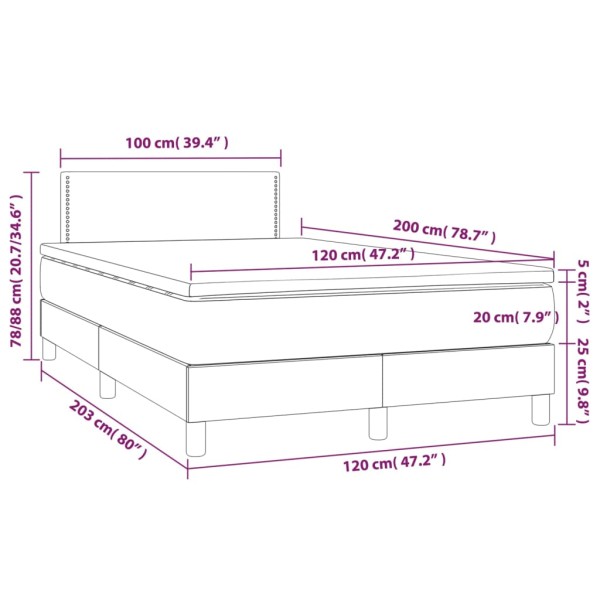 Cama box spring con colchón y LED tela crema 120x200 cm