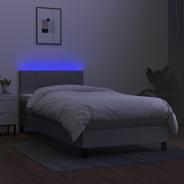 Cama box spring colchón y luces LED tela gris claro 80x200 cm