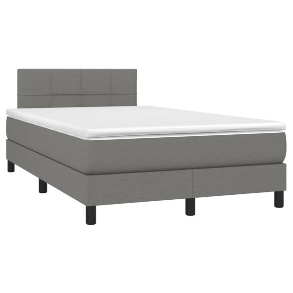 Cama box spring con colchón y LED tela gris oscuro 120x200 cm