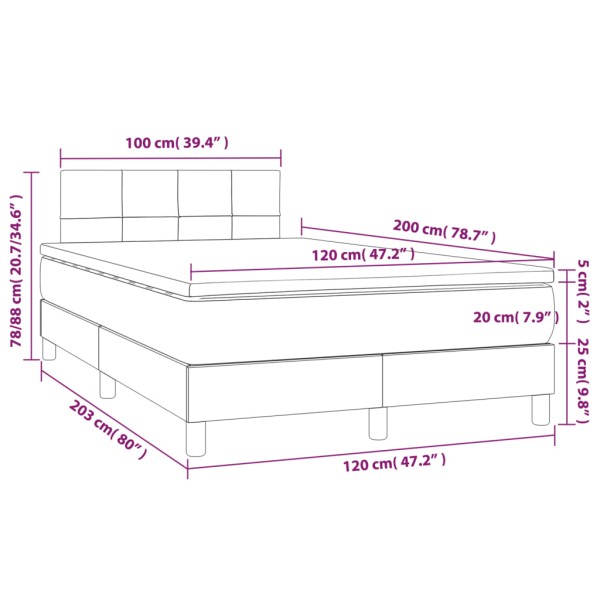 Cama box spring con colchón y LED tela gris oscuro 120x200 cm