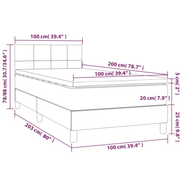 Cama box spring colchón y luces LED tela negro 100x200 cm