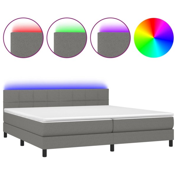 Cama box spring colchón y luces LED tela gris claro 200x200 cm