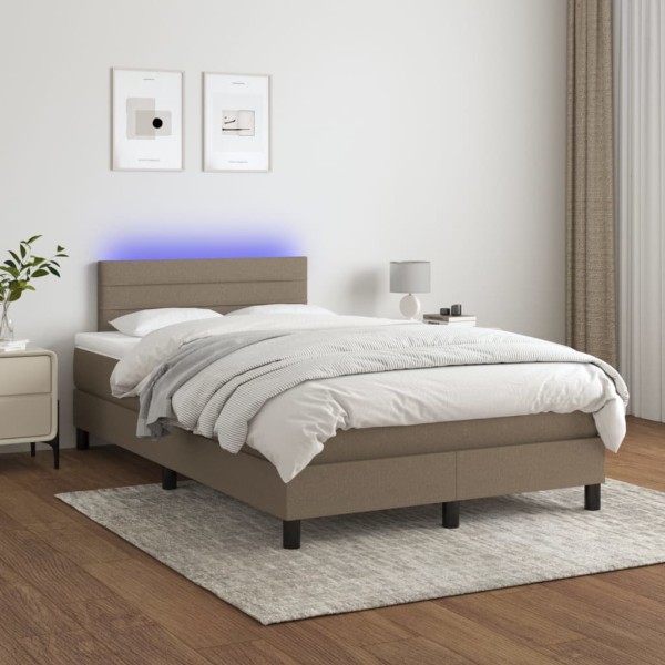 Cama box spring con colchón y LED tela gris taupe 120x200 cm