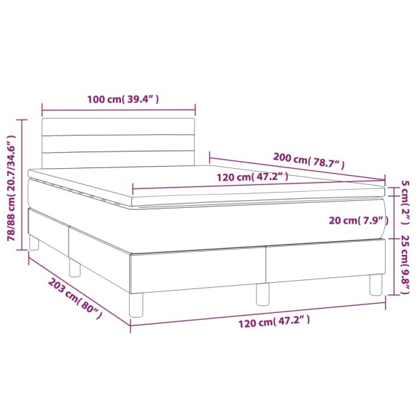 Cama box spring con colchón y LED tela gris taupe 120x200 cm