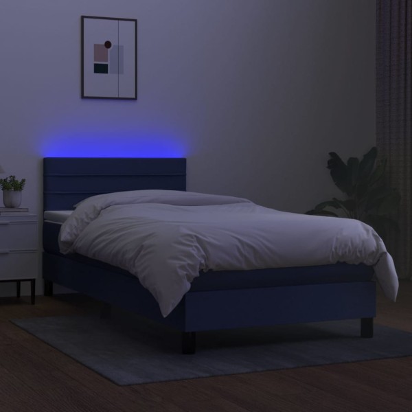 Cama box spring colchón y luces LED tela azul 100x200 cm