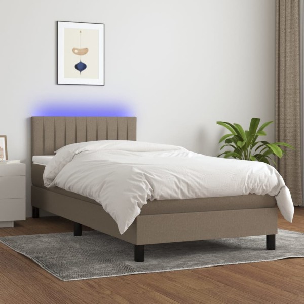 Cama box spring colchón y luces LED gris taupe 80x200 cm