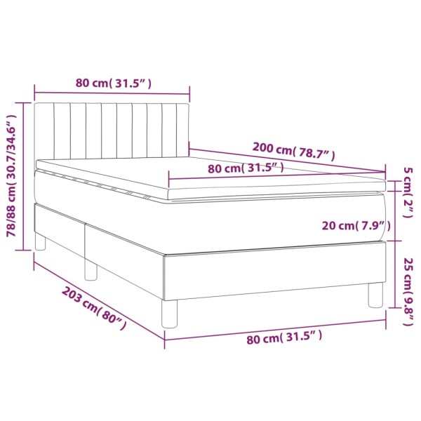 Cama box spring colchón y luces LED gris taupe 80x200 cm