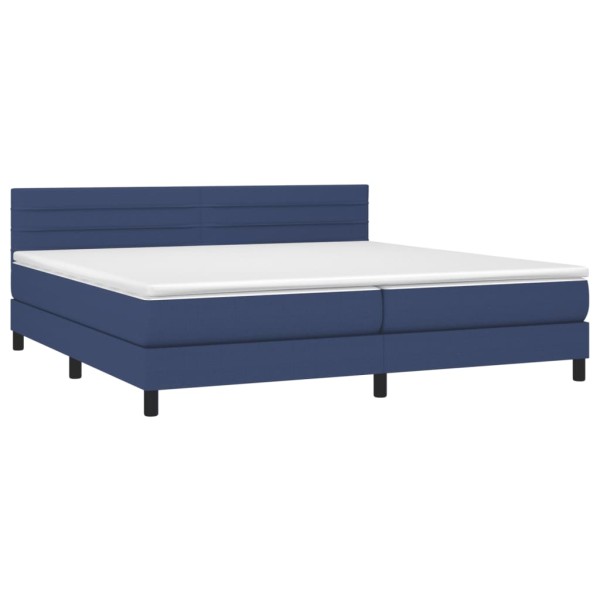 Cama box spring colchón y luces LED tela azul 200x200 cm