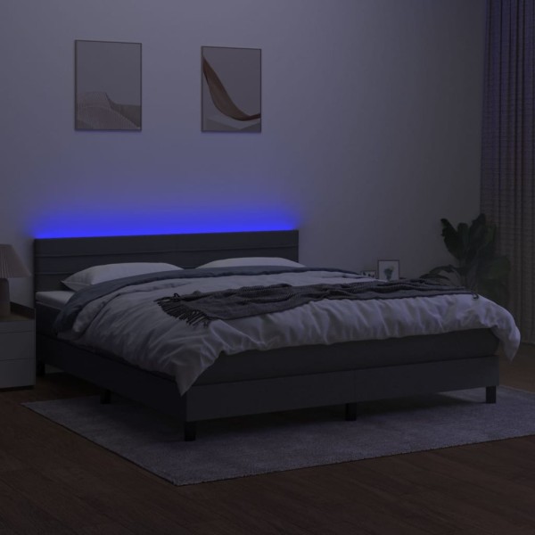 Cama box spring colchón y luces LED tela gris oscuro 160x200 cm