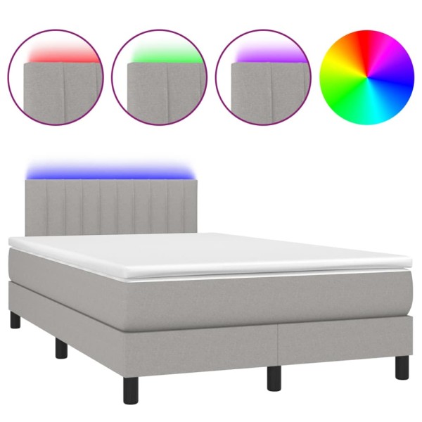 Cama box spring con colchón tela y LED gris claro 120x200 cm