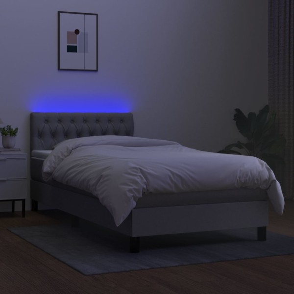 Cama box spring colchón y luces LED tela gris claro 90x190 cm