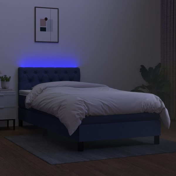 Cama box spring colchón y luces LED tela azul 80x200 cm