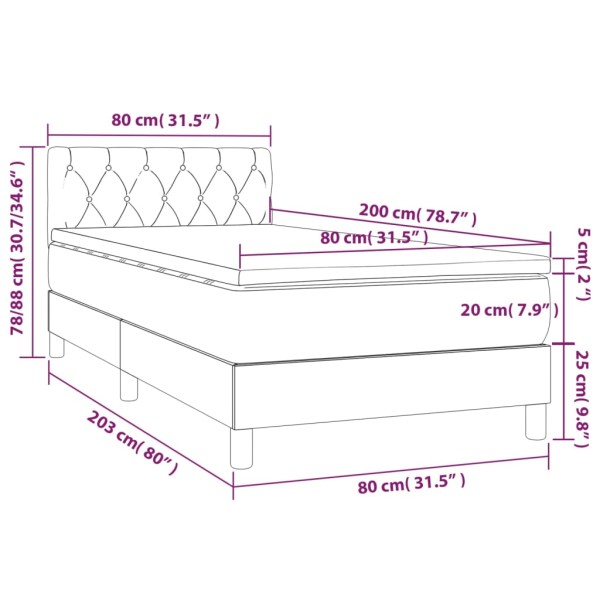 Cama box spring colchón y luces LED tela azul 80x200 cm