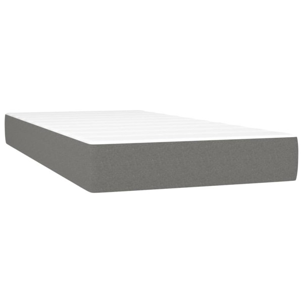 Cama box spring con colchón y LED tela gris oscuro 90x200 cm