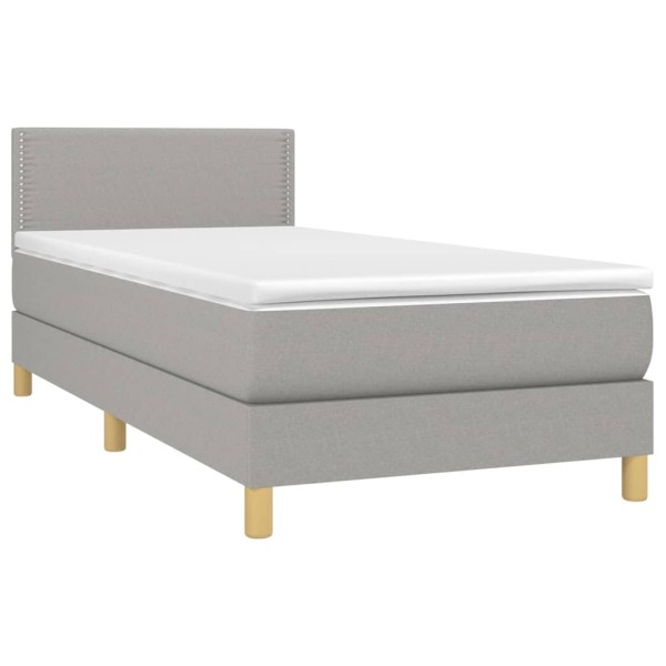 Cama box spring con colchón tela y LED gris claro 80x200 cm