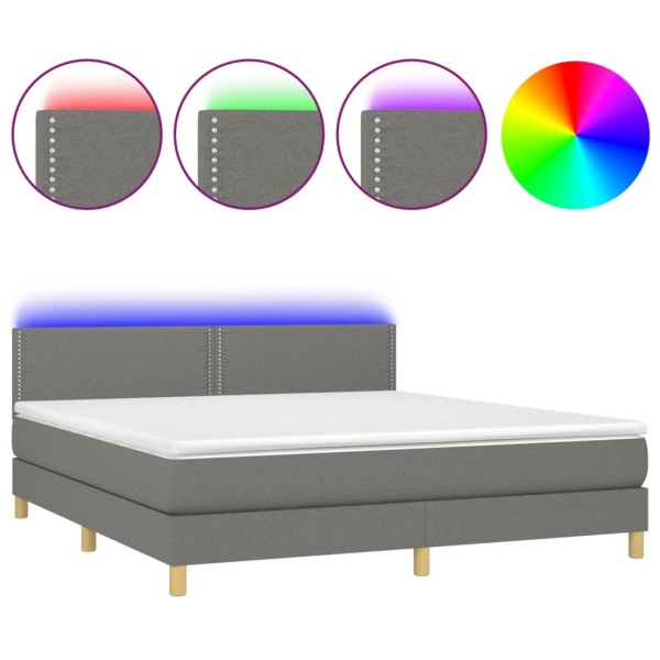 Cama box spring con colchón y LED tela gris oscuro 160x200 cm