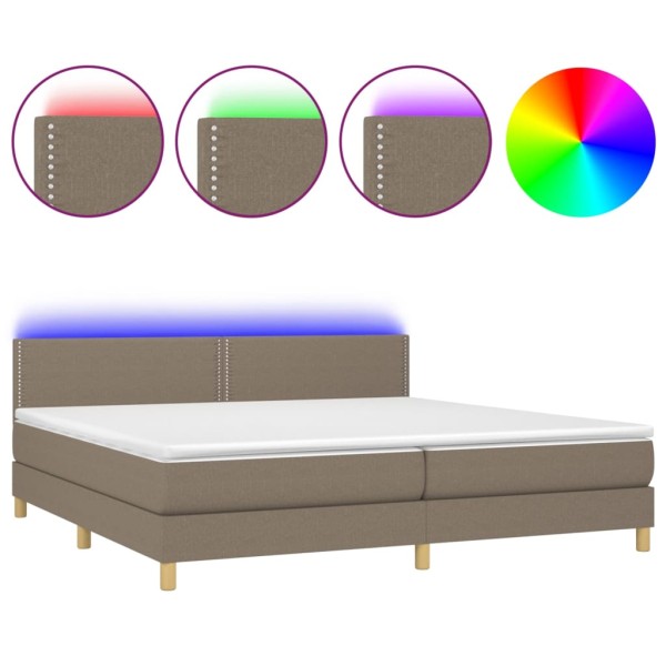 Cama box spring con colchón LED tela gris taupe 200x200 cm