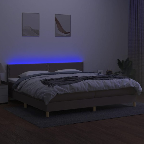 Cama box spring con colchón LED tela gris taupe 200x200 cm