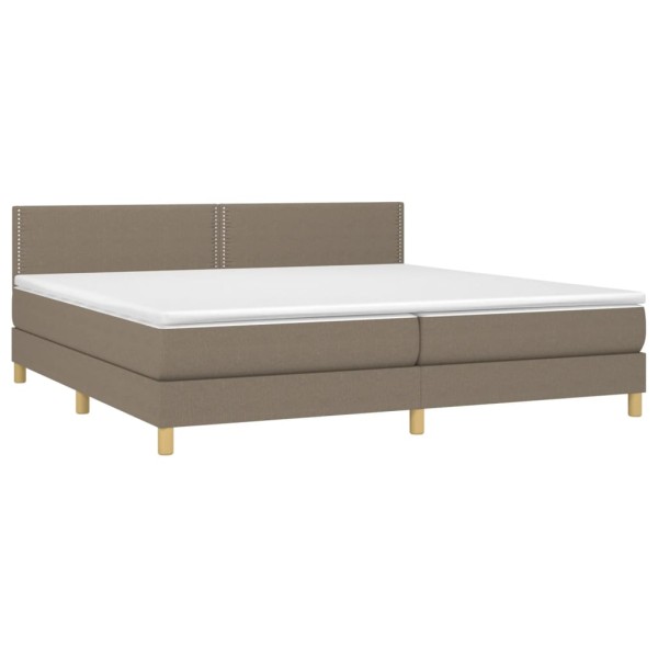 Cama box spring con colchón LED tela gris taupe 200x200 cm