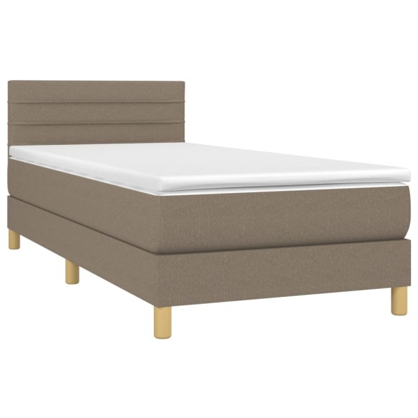 Cama box spring con colchón LED tela gris taupe 90x200 cm