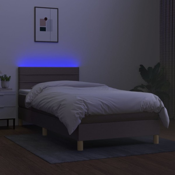 Cama box spring con colchón LED tela gris taupe 90x200 cm