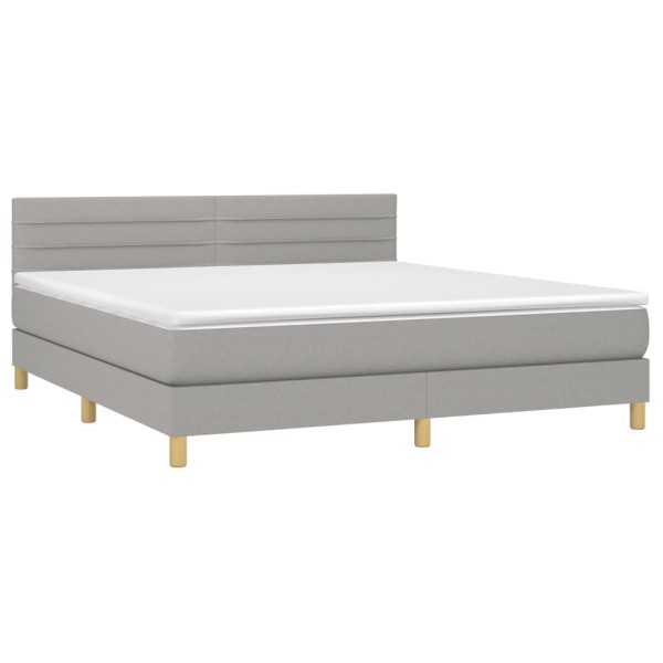 Cama box spring con colchón tela y LED gris claro 180x200 cm