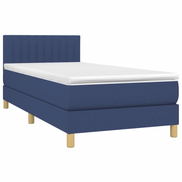 Cama box spring con colchón y LED tela azul 90x200 cm