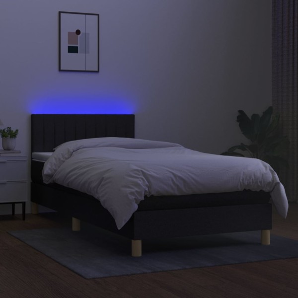 Cama box spring con colchón y LED tela negro 90x190 cm