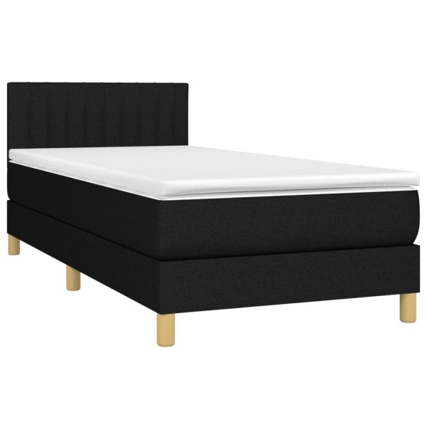 Cama box spring con colchón y LED tela negro 90x190 cm