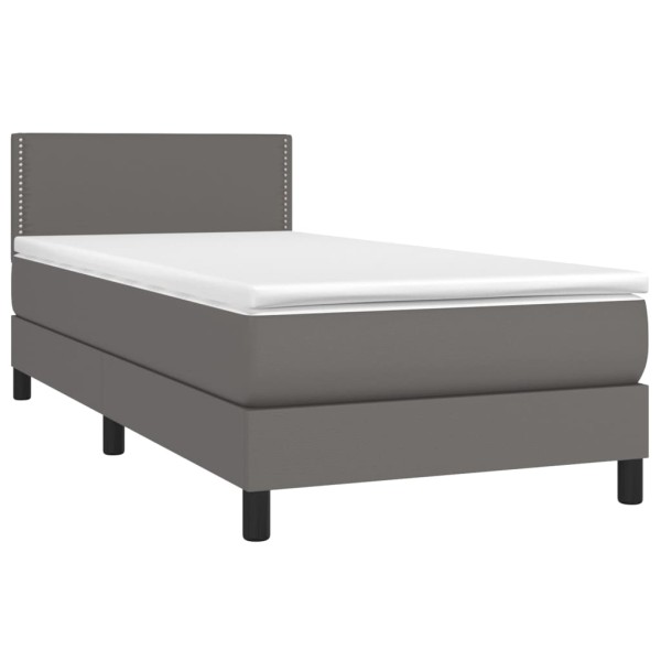 Cama box spring y colchón LED cuero sintético gris 80x200 cm