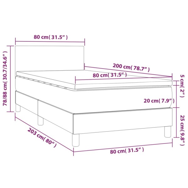 Cama box spring y colchón LED cuero sintético negro 80x200 cm