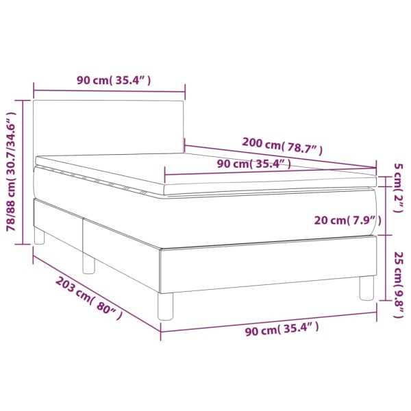 Cama box spring y colchón LED cuero sintético negro 90x200 cm