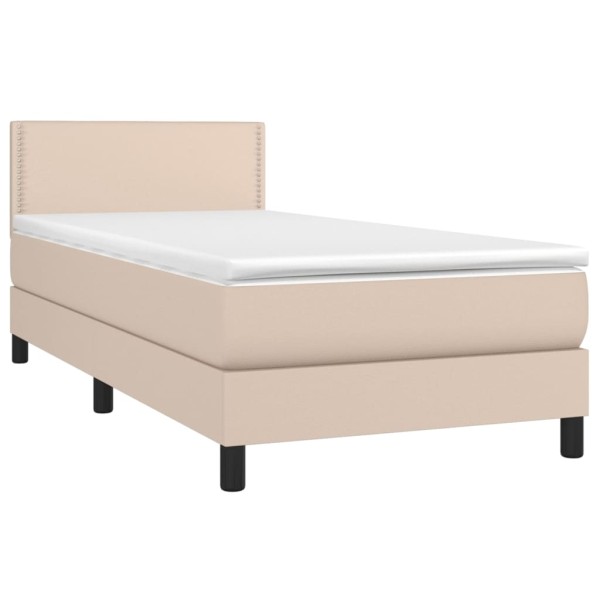 Cama box spring colchón LED cuero sintético capuchino 100x200cm