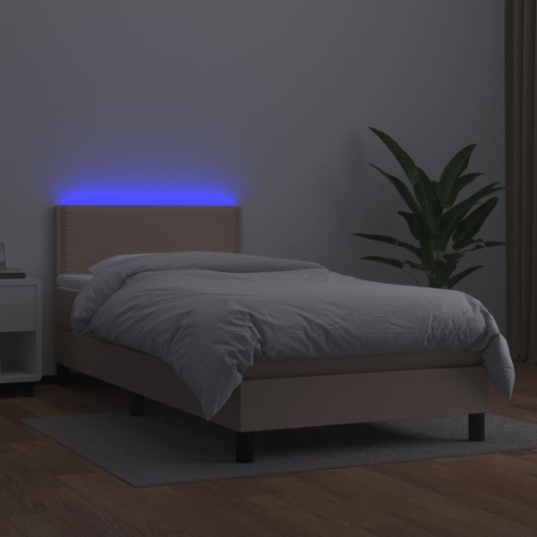 Cama box spring colchón LED cuero sintético capuchino 100x200cm