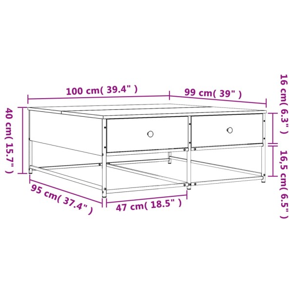 Mesa de centro madera de ingeniería gris Sonoma 100x99x40 cm