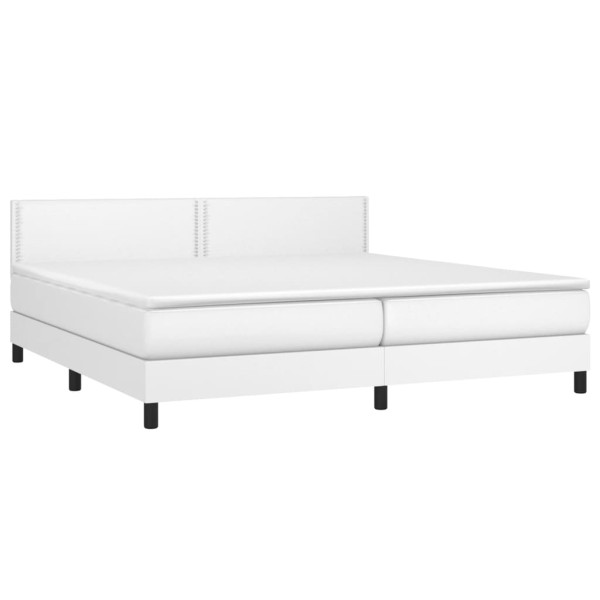 Cama box spring colchón y LED cuero sintético blanco 200x200 cm