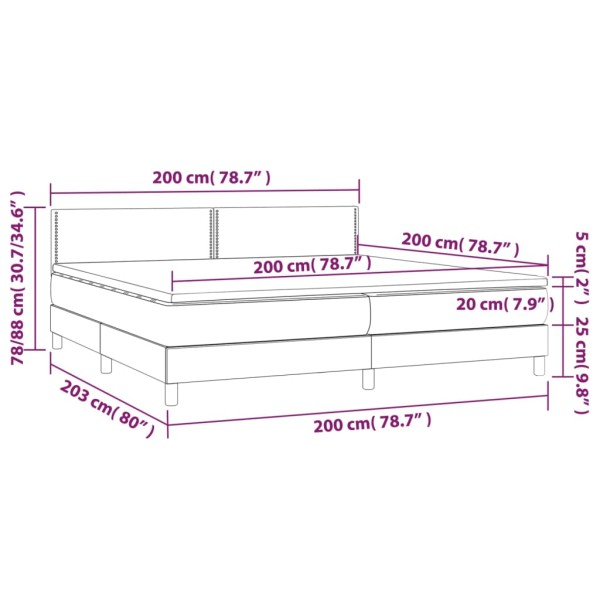 Cama box spring colchón y LED cuero sintético blanco 200x200 cm