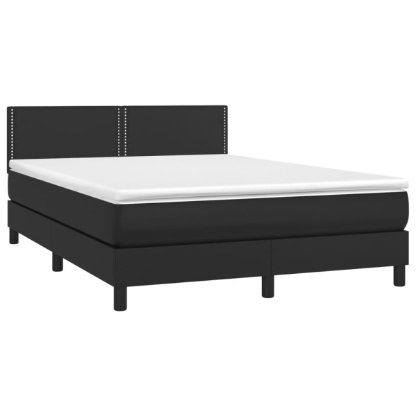 Cama box spring colchón y LED cuero sintético negro 140x200 cm