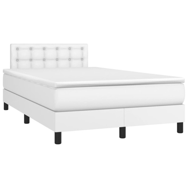 Cama box spring colchón y LED cuero sintético blanco 120x200 cm