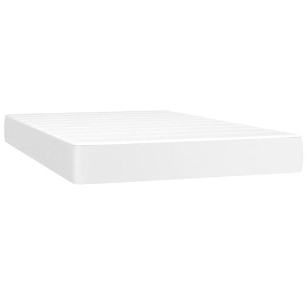 Cama box spring colchón y LED cuero sintético blanco 120x200 cm