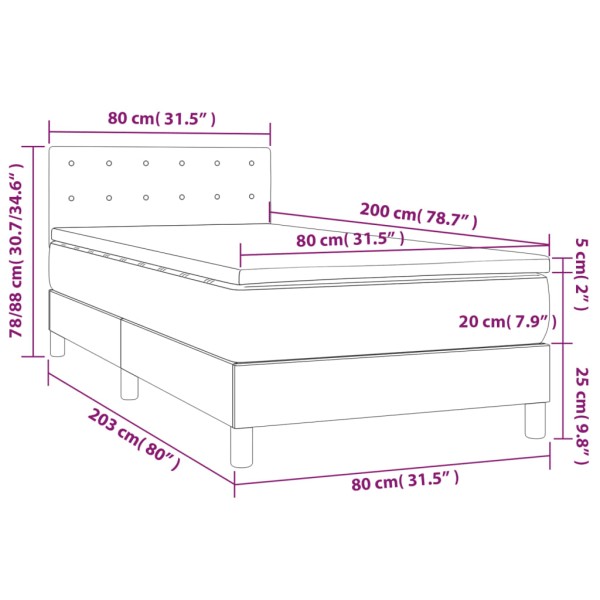 Cama box spring y colchón LED cuero sintético blanco 80x200 cm