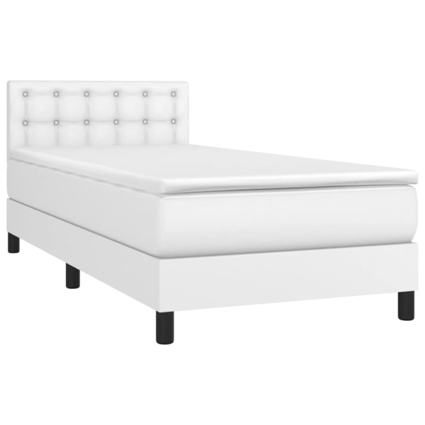 Cama box spring y colchón LED cuero sintético blanco 90x200 cm