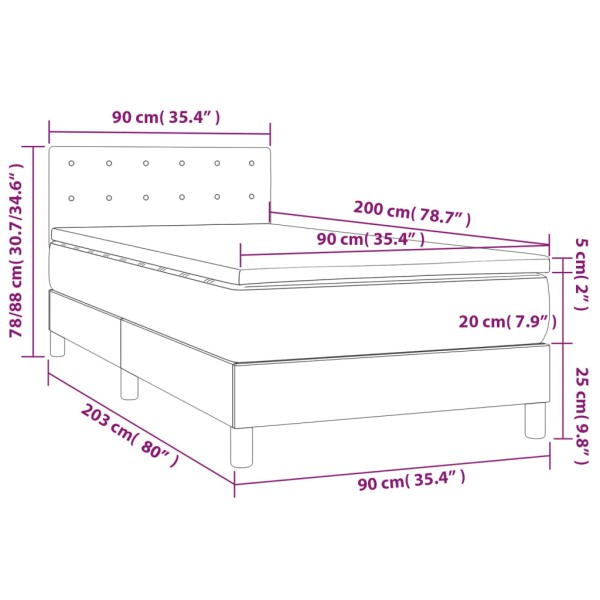 Cama box spring y colchón LED cuero sintético blanco 90x200 cm