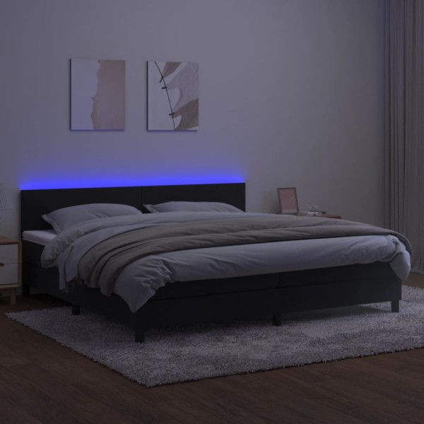 Cama box spring colchón y LED terciopelo negro 200x200 cm